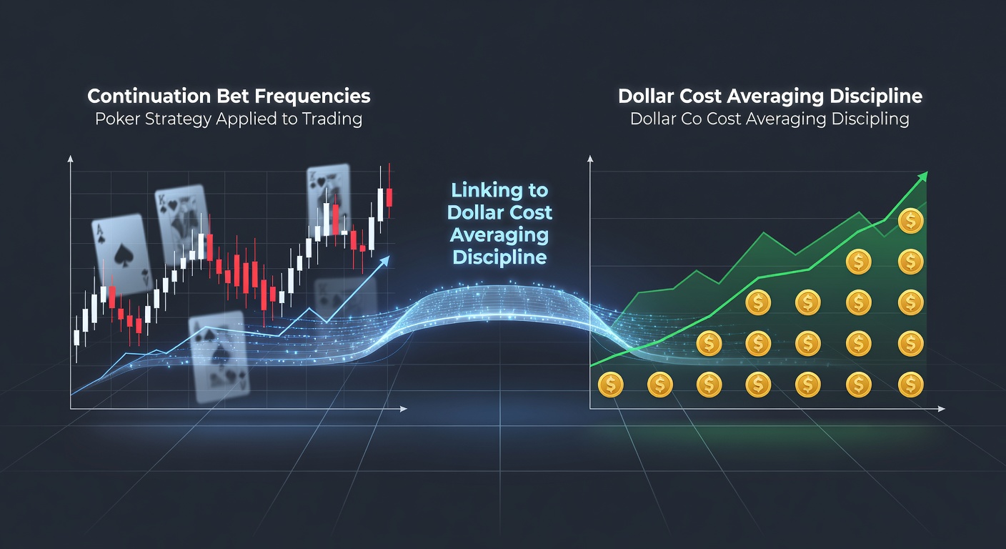 Chart illustrating continuation bet frequency patterns alongside dollar cost averaging investment timelines in equity markets